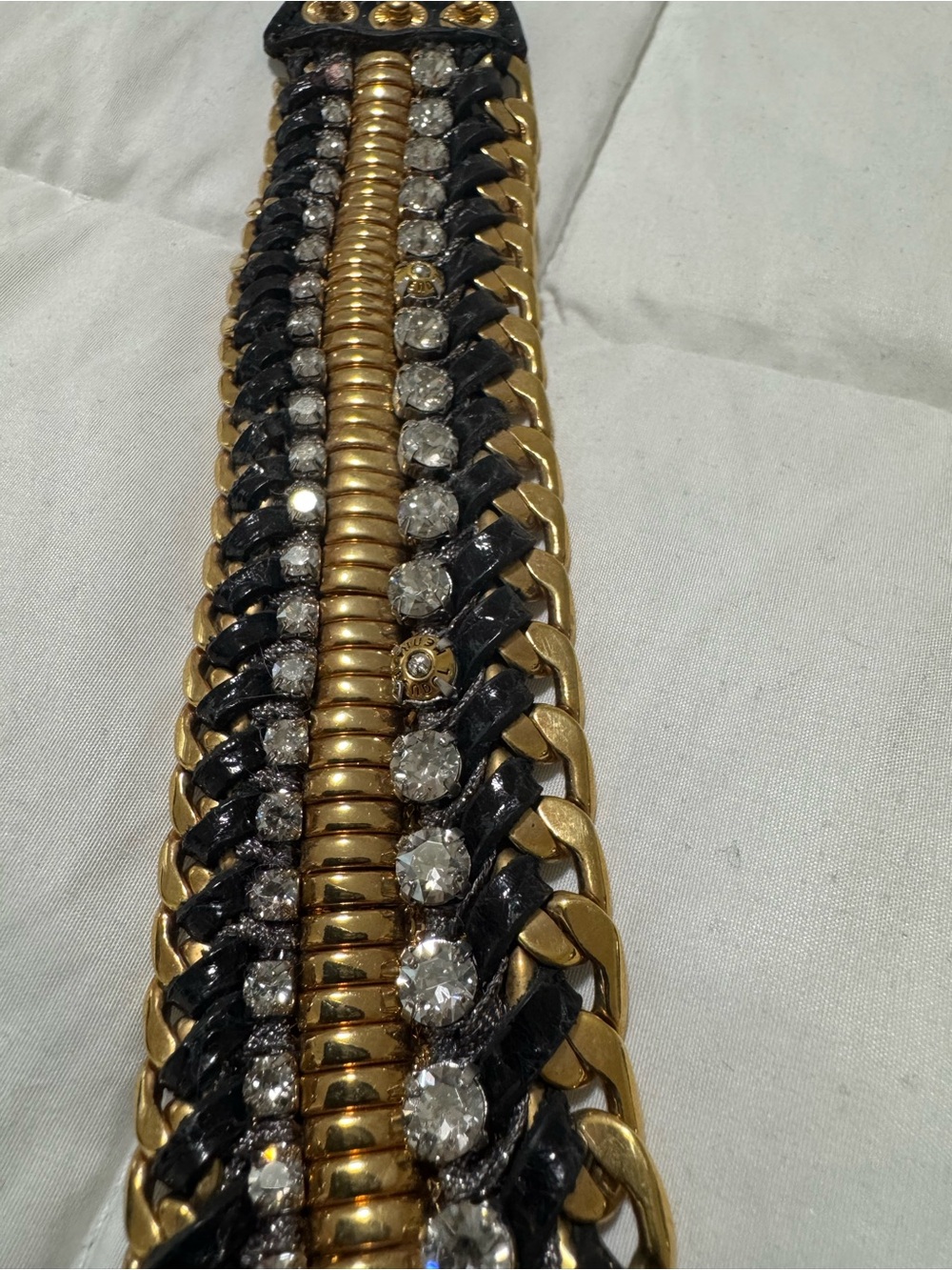 henri bendel Black and Gold Layered Crystal Leather Cuff Bracelet - Picture 5 of 5